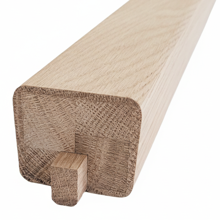 60 x 50mm Handrail Engineered Oak Grooved for Glass or Metal